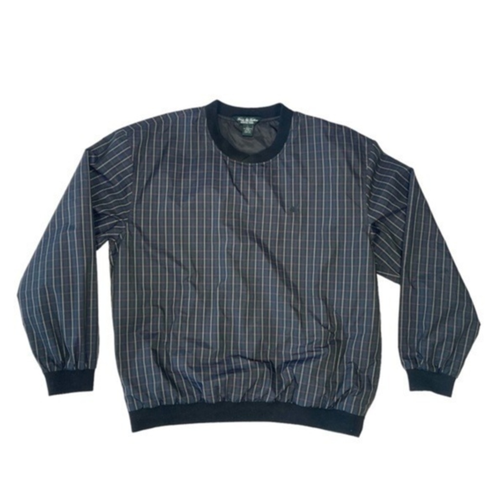Brooks Brothers Golf Jacket Mens Sz‎ L Black Plaid Vintage Country Club Pullover